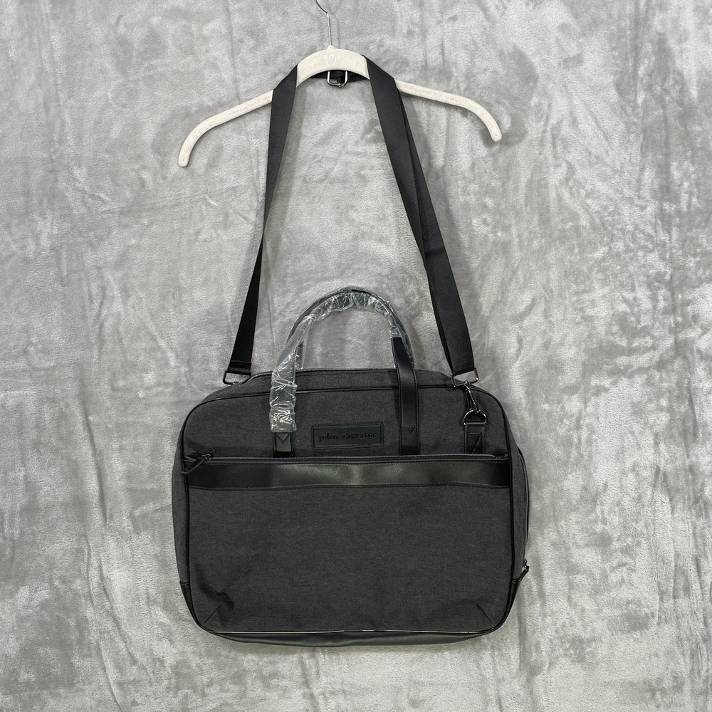 John Varvatos Canvas Tote Lightweight‎ Laptop Messenger Bag  Gray/Black NWOT